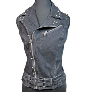 Y2K Royal Bones Studded Moto Vest Black Punk Gothic